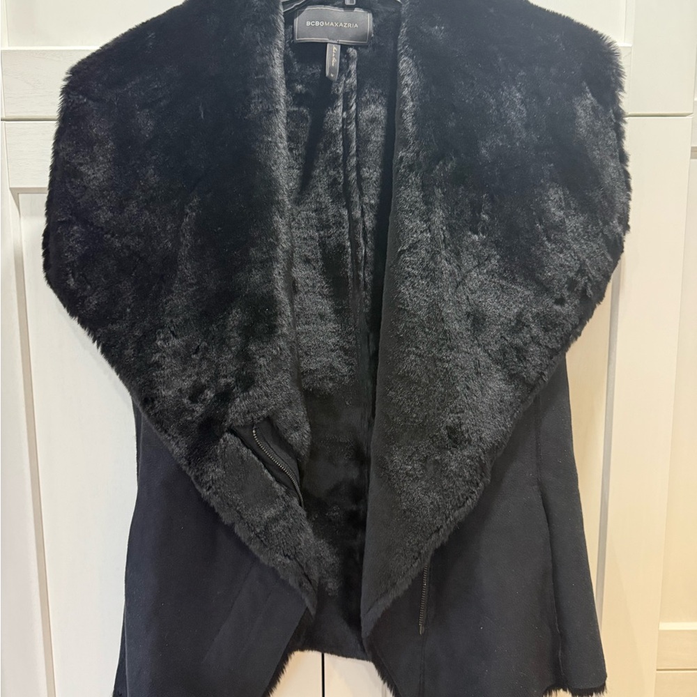 BCBGMaxAzria Black Faux Fur Jacket